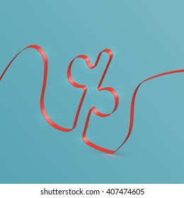 Realistic ribbon character from a typeset, vector