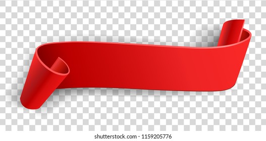 Realistic ribbon, color  red paper banner on white background.Element for marketing, Greating card. Blank. Paper scroll. Vector illustration.