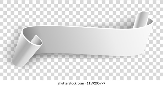 Realistic ribbon, color  white paper banner on white background.Element for marketing, Greating card. Blank. Paper scroll. Vector illustration.