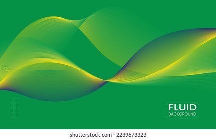 Realistic ribbon fluid with brazil flag colors in 3d render green background