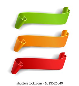 Realistic ribbons set, color paper banners on white background.Element for marketing, Greating card. Blank. Paper scroll. Vector illustration.