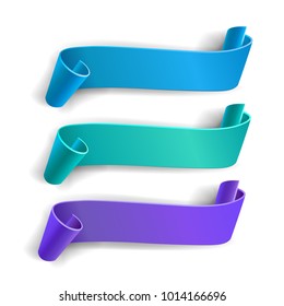 Realistic ribbons set, color paper banners on white background.Element for marketing, Greating card. Blank. Paper scroll. Vector illustration.