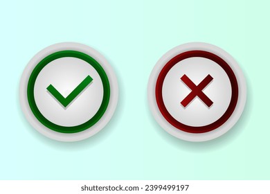 Realistic Right And Wrong 3D Button Vector Illustration