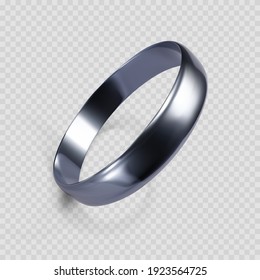 Realistic ring from white gold or silver. 3D render of platinum ring. Vector illustration isolated on transparent background