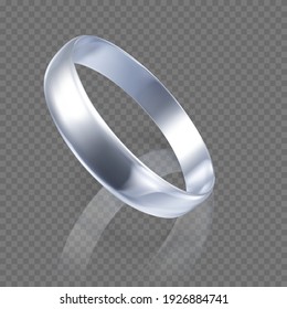 Realistic ring from white gold or silver. 3D render of platinum ring with shadow and reflection. Vector illustration