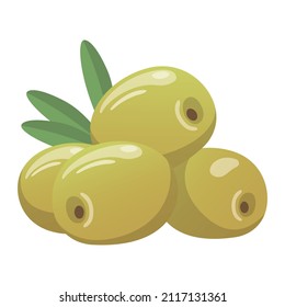 Realistic ripe fresh green olives isolated on white background - Vector illustration