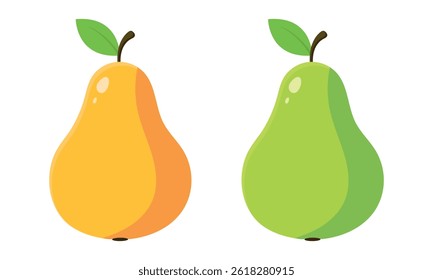 Realistic ripe pear in flat cartoon style. Vector illustration of pear isolated on white background. fruit for different beverage and food design