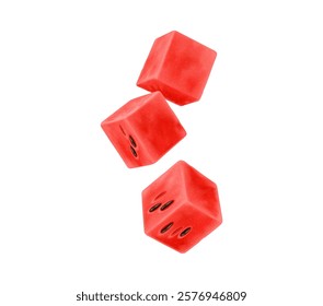 Realistic ripe raw watermelon fruit cubes or dice falling or float in the air. Isolated 3d vector red and juicy fruity cubes with black seeds create refreshing summer vibe with sweet delightful twist