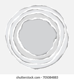 Realistic Ripped Paper Circle Pattern. Abstract Round Composition With Stripes And Shadows On White Background.