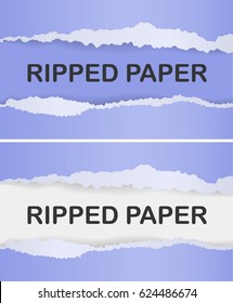 Realistic ripped paper with shadow set. Web banner. Element for advertising and promotional message in different colors. Torn paper, blue color.