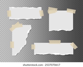 Fragmentos de papel branco rasgado realista com tiras adesivas. Pedaços de papel rasgado com fita adesiva. Perfeito para colagem, notas, memorandos, cartaz, gráficos e mídias sociais