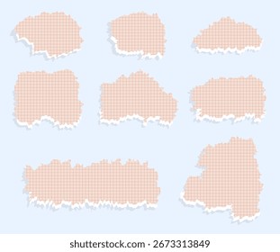 Realistic ripped white paper sheets isolated. Torn blank pages with uneven texture. Vector	
