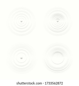 Efectos de onda realistas sobre la superficie de la leche, ondas redondas sobre una superficie del producto líquido blanco, un patrón de onda circular tras caída de gota