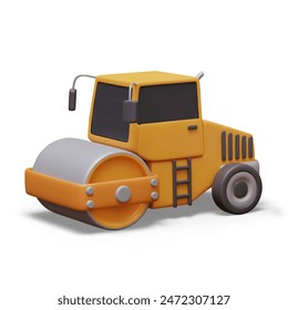 Realistic road roller on white background. Heavy machinery for road works