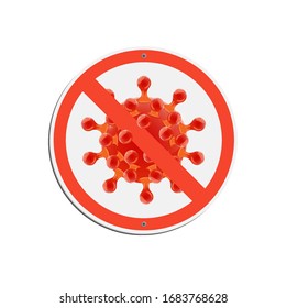 Realistic road sign with the illustration of the coronavirus, vector illustration