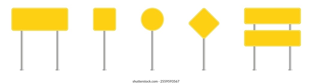 Realistic road sign. Isolated signal tables. Blank street traffic symbols, stopping boards. Signaling plates vector set. Signal road for control traffic collection illustration