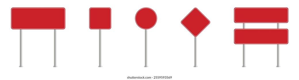 Realistic road sign. Isolated signal tables. Blank street traffic symbols, stopping boards. Signaling plates vector set. Signal road for control traffic collection illustration