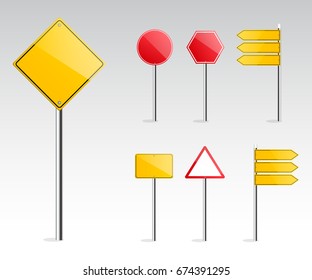 Realistic road sign set . Road sign template for text. Yellow road sign vector illustration