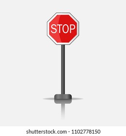 Realistic road sign stop - vector icon. 3d road sign stop.   Layers grouped for easy editing illustration.  For your design.