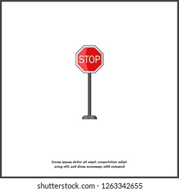 Realistic road sign stop - vector icon. 3d road sign stop on white isolated background.  Layers grouped for easy editing illustration.