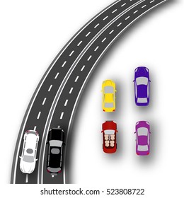 Realistic road signs. Set of various type and color of the car. Vector illustration