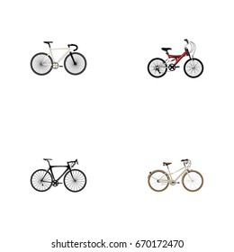 Realistic Road Velocity, Exercise Riding, Old And Other Vector Elements. Set Of Bike Realistic Symbols Also Includes Retro, Teenager, Road Objects.