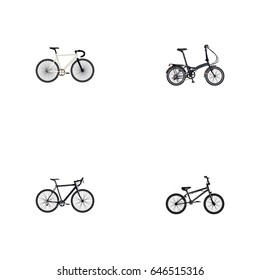 Realistic Road Velocity, Extreme Biking, Folding Sport-Cycle And Other Vector Elements. Set Of Lifestyle Realistic Symbols Also Includes Track, Cyclocross, Extreme Objects.