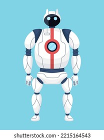 Realistic Robot Isolated On Blue Background.