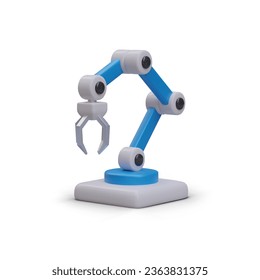 Realistic robotic arm in 3d style. Modern electronic helper. 3d hi-tech concept. Automated robot for modern factory. Vector illustration in blue colors