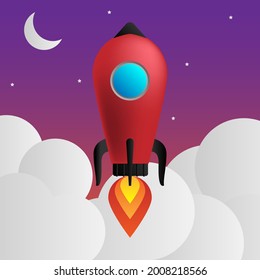 ilustración realista de icono de cohete con nube