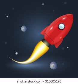Realistic rocket, vector illustration of rocket on space