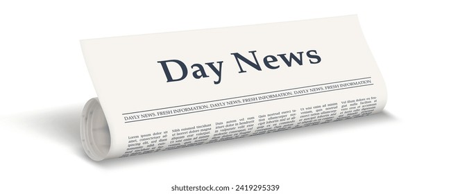 Realistic Rolled Newspaper With Big Title Day News. EPS10 Vector