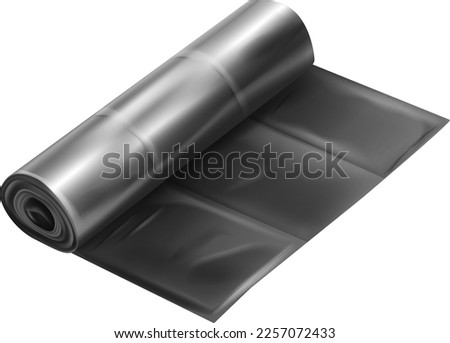 Realistic rolled plastic bag. Trash sack mockup isolated on white background