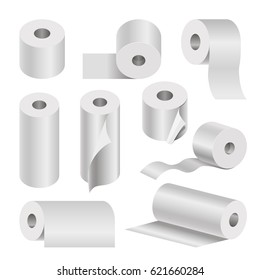 Realistic rolled toilet and towel paper poster on white