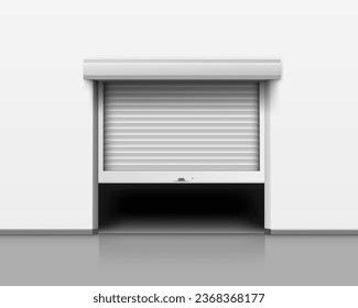 Realistic Roller shutter garage opened door. Warehouse roller door