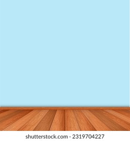 Interior De Habitación Realista Con Pared Azul Cielo Vacío Y Suelo De Madera