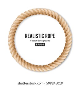 Realistic Rope Vector. 3D Circular Rope Isolated On White Background. Illustration Of Twisted Nautical Thick Line. Graphic String Cord With Soft Shadow.