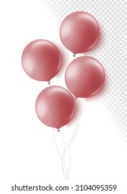 Realistic rose 3d balloons isolated on transparent background. Air balloons for Birthday parties, celebrate anniversary, weddings festive season decorations. Helium vector round balloon illustration.