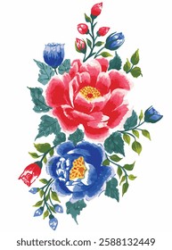 realistic rose flower bunch isolated on white background. set of open rose flowers with tropical leaves in watercolor paint. design for wallpaper, invitation card, wedding card, fabric