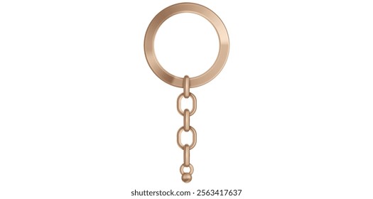 Realistic Rose Gold Key Chain With Metal Ring Vector Illustration.	