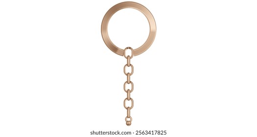 Realistic Rose Gold Key Chain With Metal Ring Vector Illustration.	