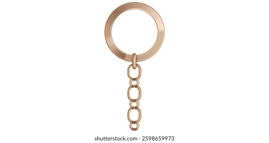 Realistic Rose Gold Key Chain With Metal Ring Vector Illustration.	