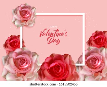 Realistic rose isolated with pink background, beautiful pink flower, romantic card, valentines day, wedding banner, sale vector illustration 