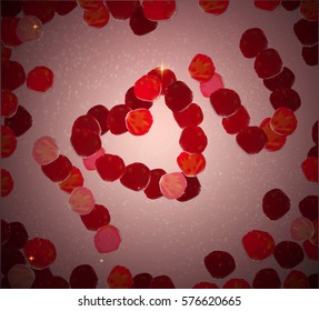 Realistic rose petal text ``I love you`` on the red and pink rose petal background, vector