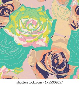 Realistic rose in vector design. This is a pattern texture background with rainbow colour.