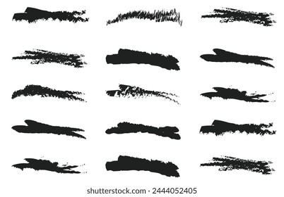  Realistische raue schwarze Marker Pinsel Tinte Strich Set isolierte Kollektion. Grunge-Papiertextur 3 7 8