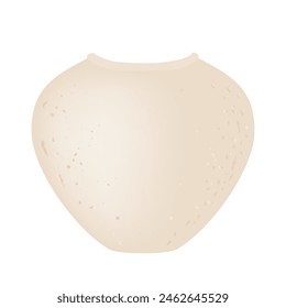 Realistic round beige vase in elegant minimal style. Vintage clay medieval pot or jug on white background. Interior decor element. Vector illustration.