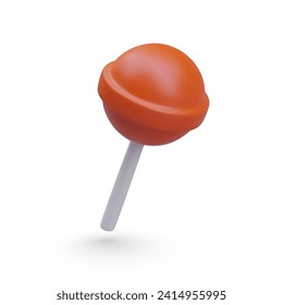 Realistic round candy on stick. Colored lollipop in inclined position. Classic sweets. Hard caramel without wrapper. Festive children menu. Vector template