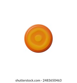 Realistic Round carrot slice depicted in 3D vector illustration, ideal for vegetarian and healthy food themed designs on isolated background in cartoon style.