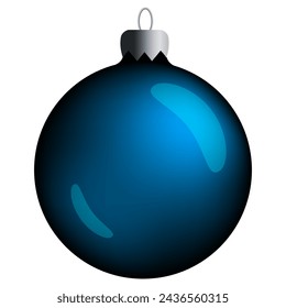 Realistic round Christmas ball with blue gradient and flares isolated on a white background. Clipart for christmas tree.